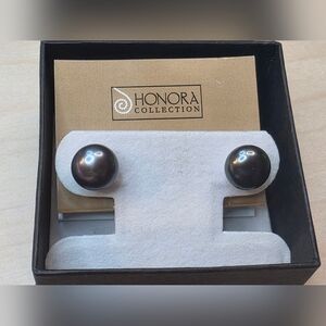 NEW In Box Honora Gray Pearl Sterling Silver Post Pierced Earrings
